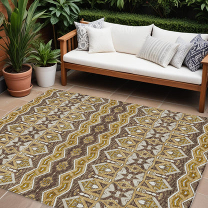 Tabselect Home Line 8' X 10' Gold Brown And Beige Moroccan Washable Indoor Outdoor Area Rug