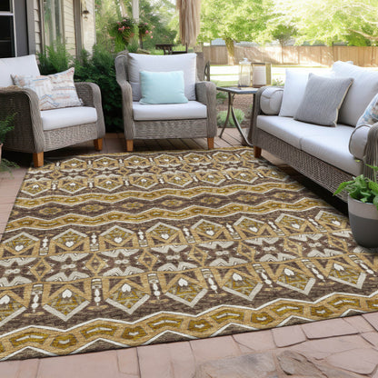 Tabselect Home Line 8' X 10' Gold Brown And Beige Moroccan Washable Indoor Outdoor Area Rug
