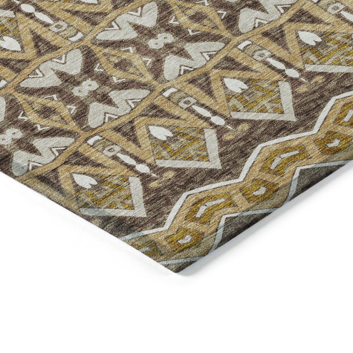Tabselect Home Line 8' X 10' Gold Brown And Beige Moroccan Washable Indoor Outdoor Area Rug
