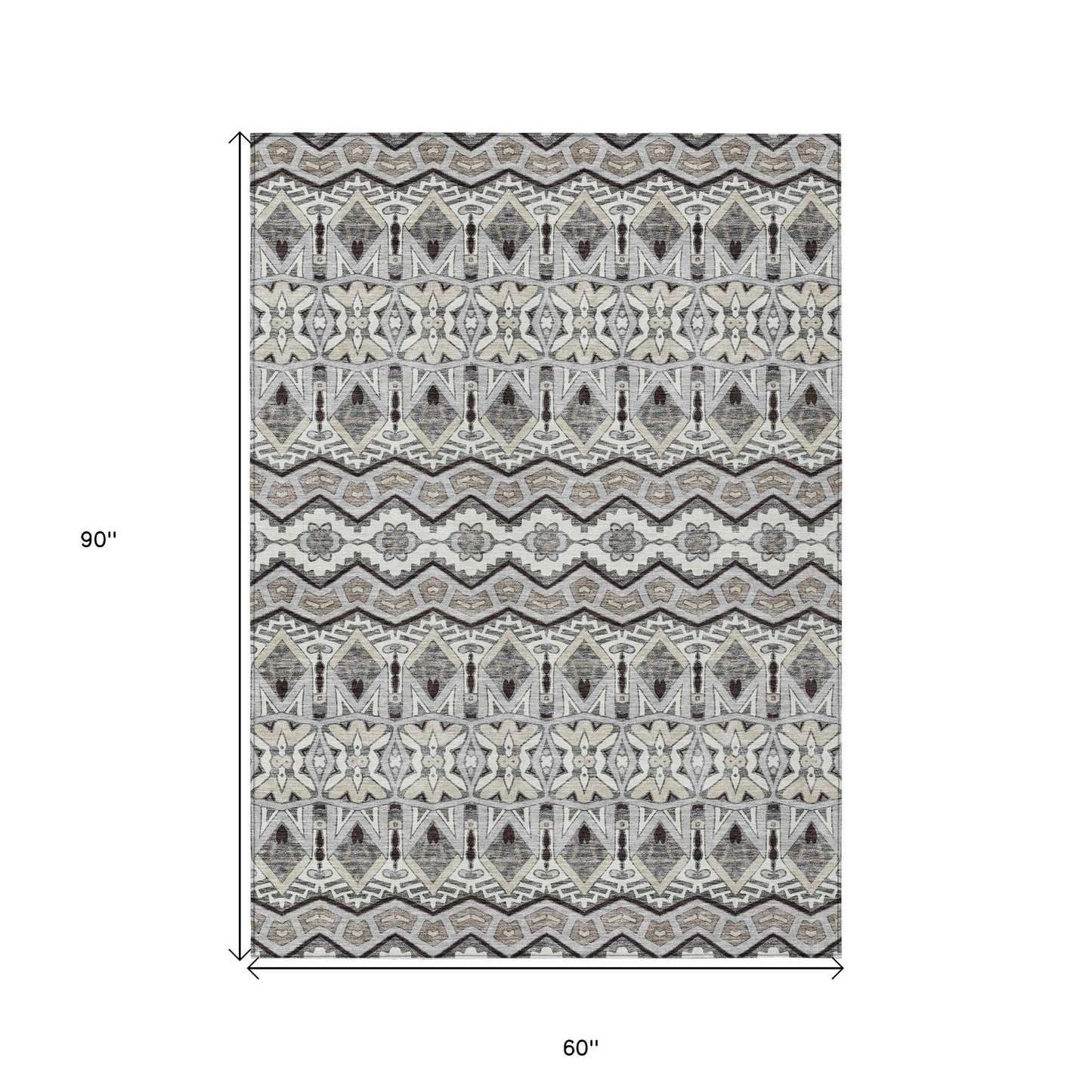 Tabselect Home Line 5' X 8' Gray Brown And Ivory Moroccan Washable Indoor Outdoor Area Rug