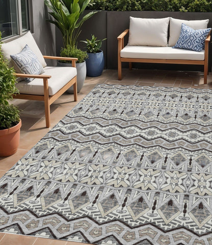Tabselect Home Line 5' X 8' Gray Brown And Ivory Moroccan Washable Indoor Outdoor Area Rug