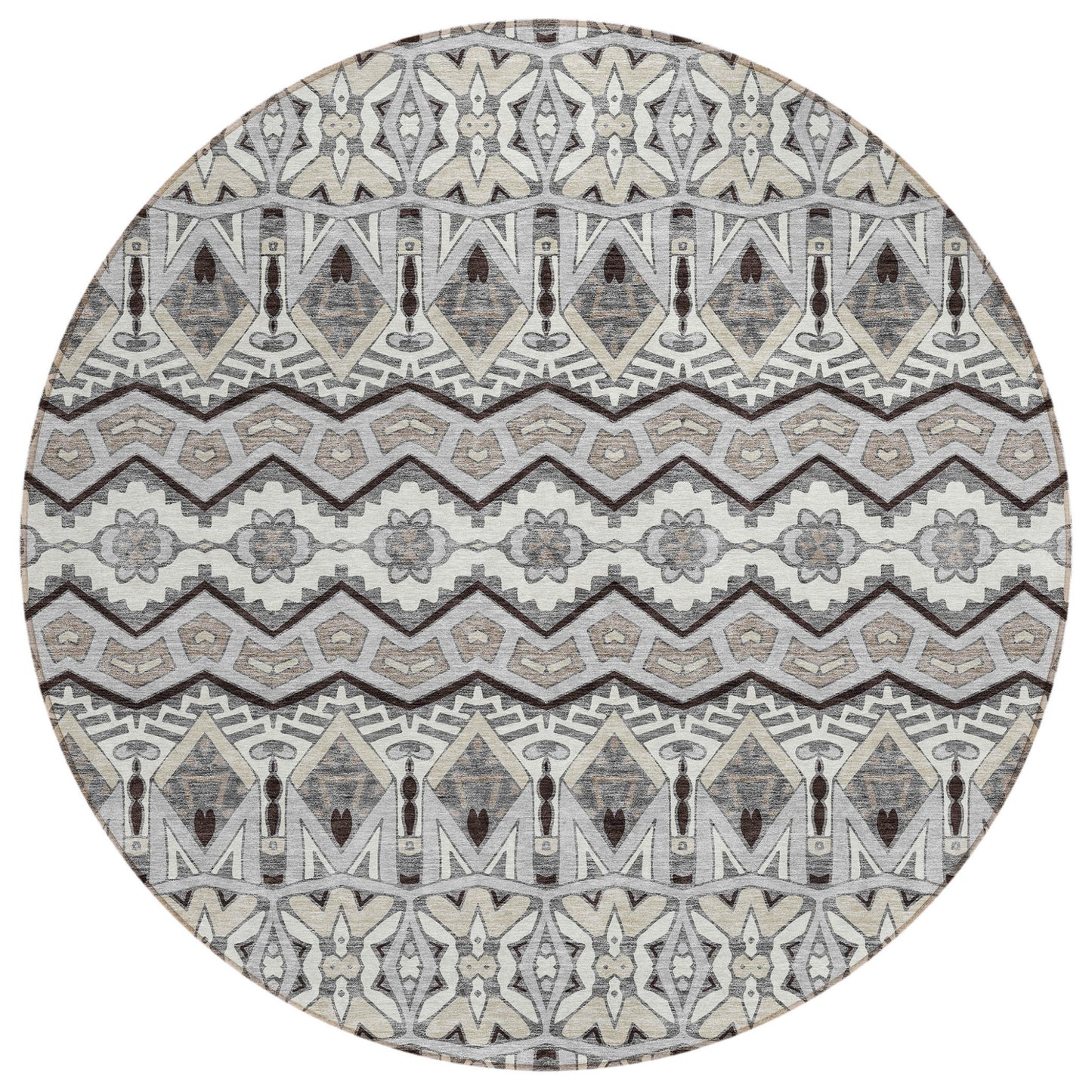 Tabselect Home Line 8' Gray Brown And Ivory Round Moroccan Washable Indoor Outdoor Area Rug