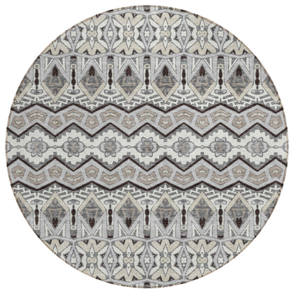 Tabselect Home Line 8' Gray Brown And Ivory Round Moroccan Washable Indoor Outdoor Area Rug