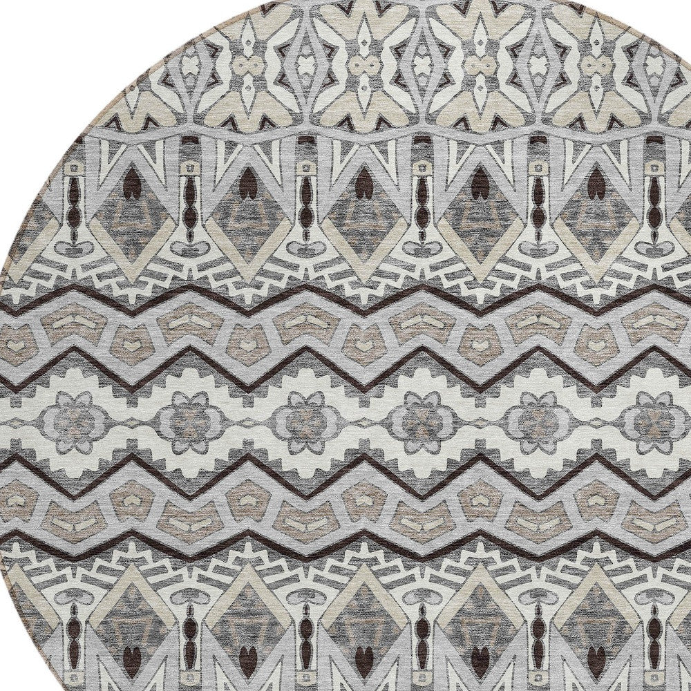 Tabselect Home Line 8' Gray Brown And Ivory Round Moroccan Washable Indoor Outdoor Area Rug
