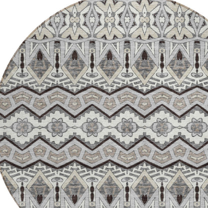 Tabselect Home Line 8' Gray Brown And Ivory Round Moroccan Washable Indoor Outdoor Area Rug
