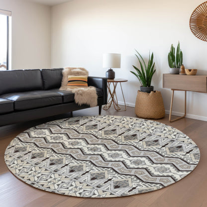 Tabselect Home Line 8' Gray Brown And Ivory Round Moroccan Washable Indoor Outdoor Area Rug