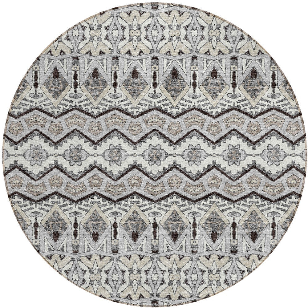 Tabselect Home Line 8' Gray Brown And Ivory Round Moroccan Washable Indoor Outdoor Area Rug