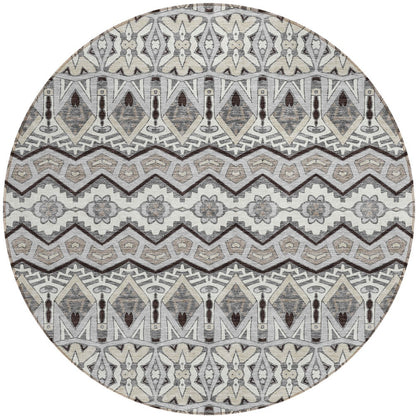 Tabselect Home Line 8' Gray Brown And Ivory Round Moroccan Washable Indoor Outdoor Area Rug