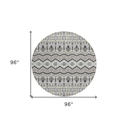 Tabselect Home Line 8' Gray Brown And Ivory Round Moroccan Washable Indoor Outdoor Area Rug