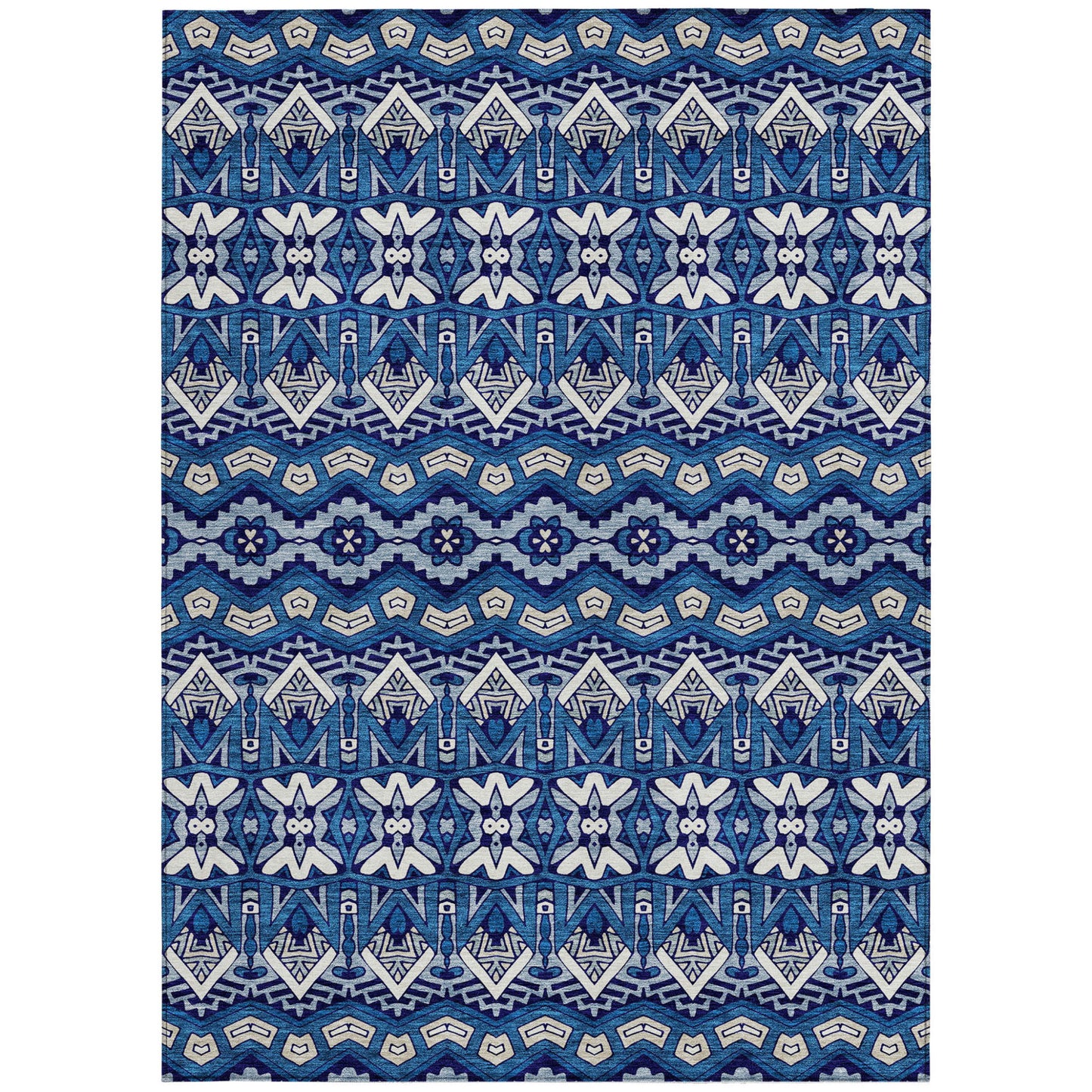 Tabselect Home Line 5' X 8' Navy Blue And Ivory Moroccan Washable Indoor Outdoor Area Rug