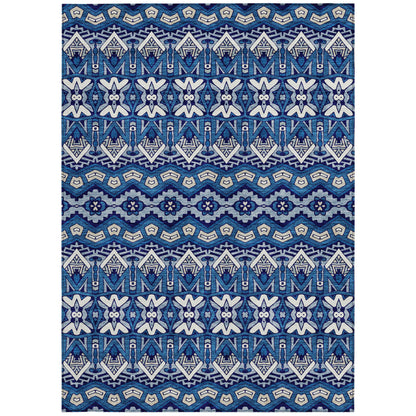 Tabselect Home Line 5' X 8' Navy Blue And Ivory Moroccan Washable Indoor Outdoor Area Rug