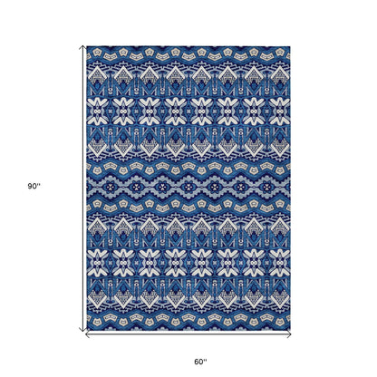 Tabselect Home Line 5' X 8' Navy Blue And Ivory Moroccan Washable Indoor Outdoor Area Rug