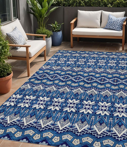 Tabselect Home Line 5' X 8' Navy Blue And Ivory Moroccan Washable Indoor Outdoor Area Rug