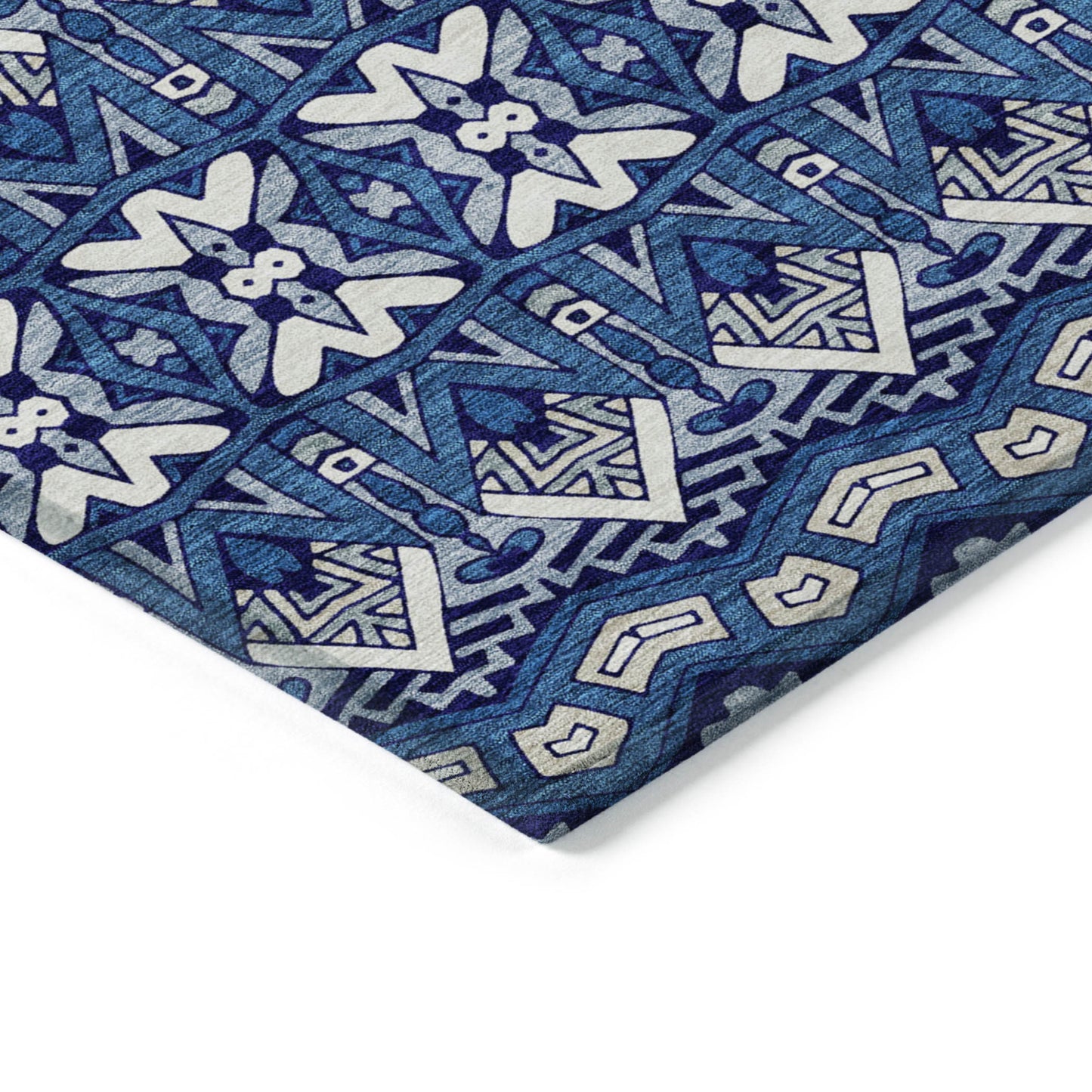 Tabselect Home Line 5' X 8' Navy Blue And Ivory Moroccan Washable Indoor Outdoor Area Rug