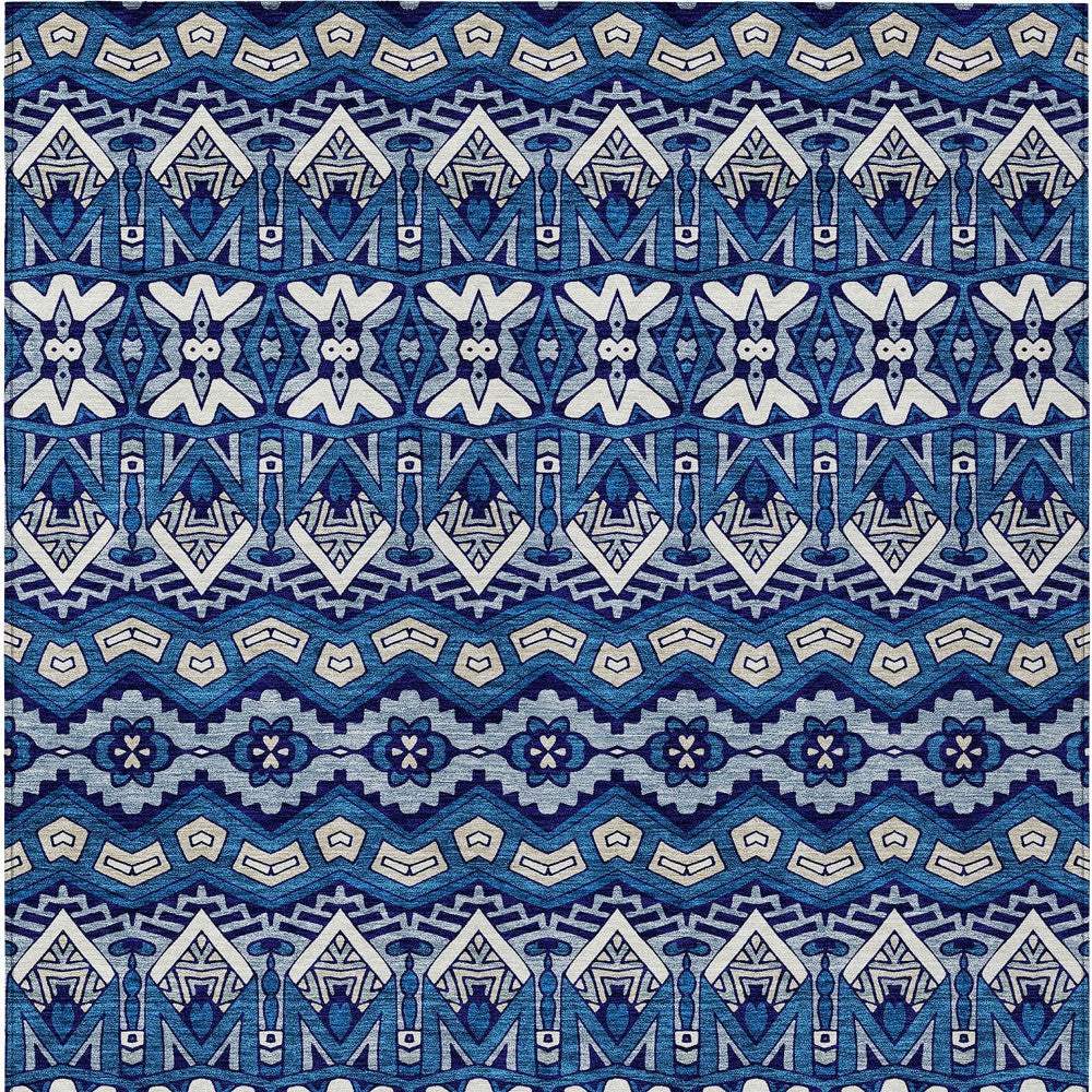 Tabselect Home Line 5' X 8' Navy Blue And Ivory Moroccan Washable Indoor Outdoor Area Rug