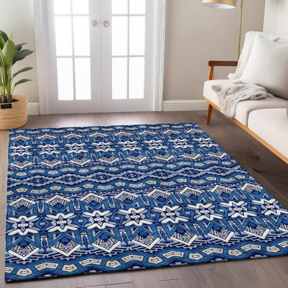 Tabselect Home Line 5' X 8' Navy Blue And Ivory Moroccan Washable Indoor Outdoor Area Rug