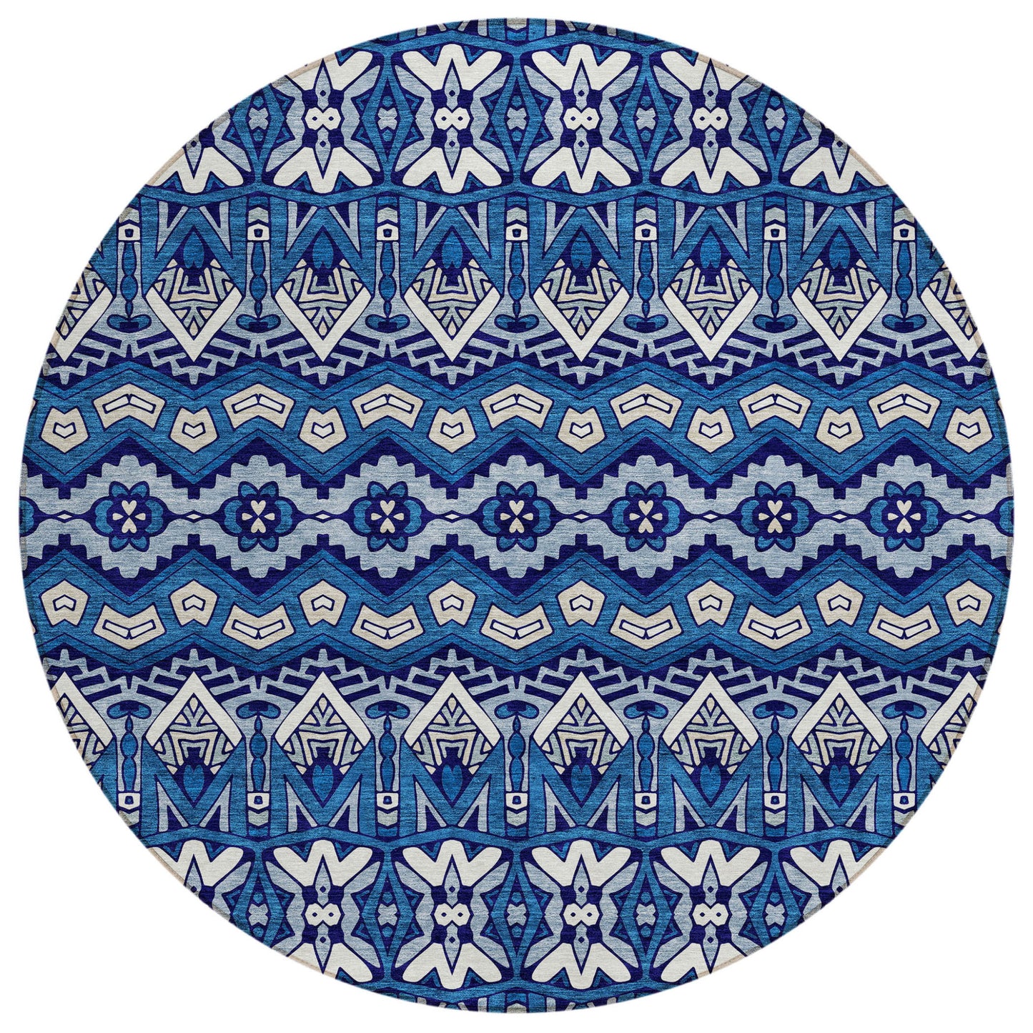 Tabselect Home Line 8' Navy Blue And Ivory Round Moroccan Washable Indoor Outdoor Area Rug