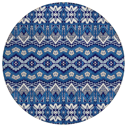 Tabselect Home Line 8' Navy Blue And Ivory Round Moroccan Washable Indoor Outdoor Area Rug