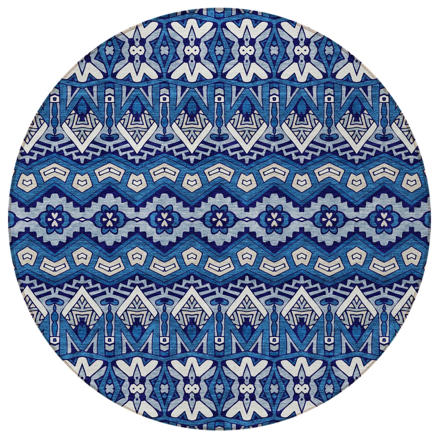 Tabselect Home Line 8' Navy Blue And Ivory Round Moroccan Washable Indoor Outdoor Area Rug