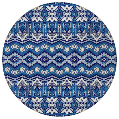 Tabselect Home Line 8' Navy Blue And Ivory Round Moroccan Washable Indoor Outdoor Area Rug
