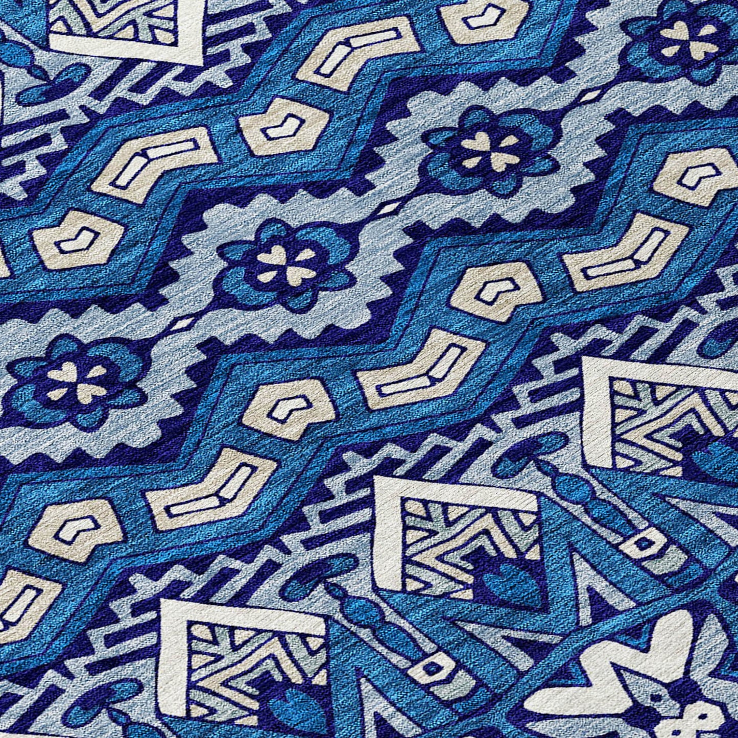 Tabselect Home Line 8' Navy Blue And Ivory Round Moroccan Washable Indoor Outdoor Area Rug