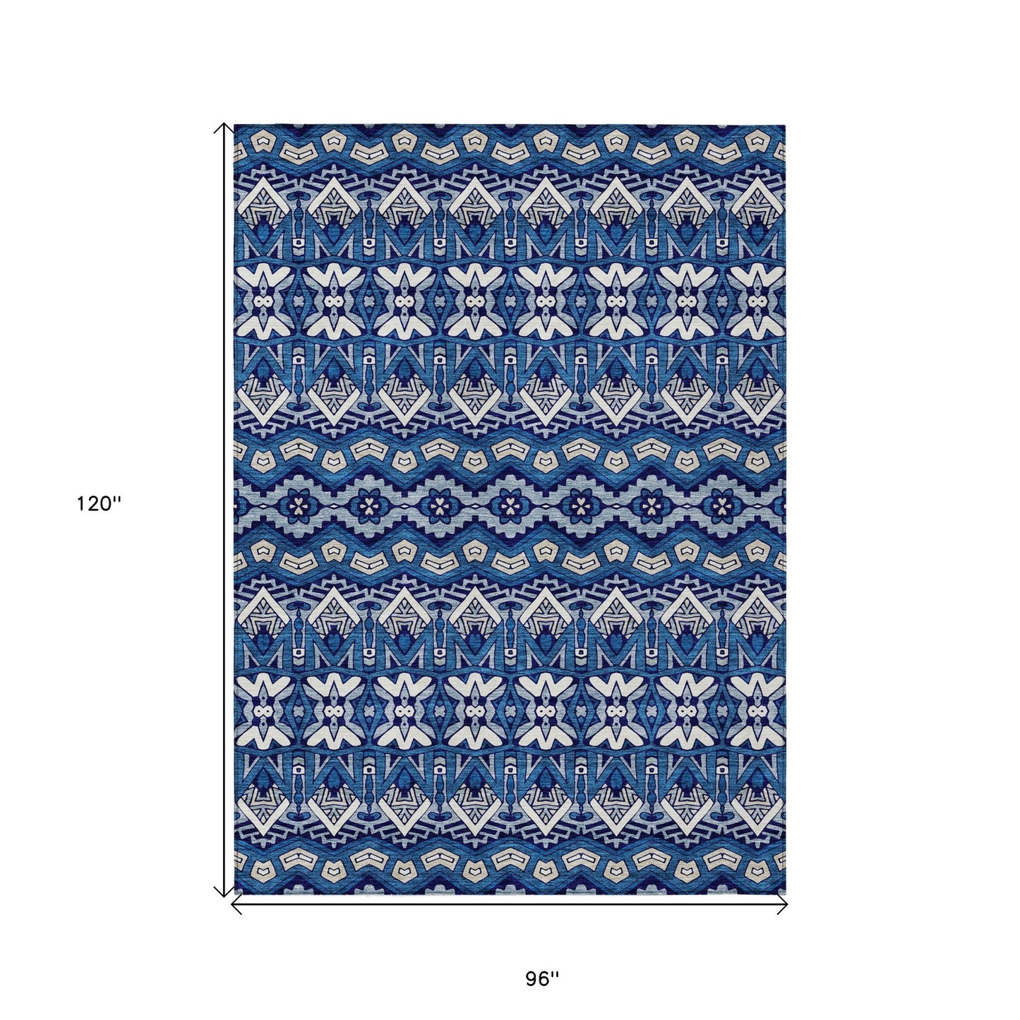 Tabselect Home Line 8' X 10' Navy Blue And Ivory Moroccan Washable Indoor Outdoor Area Rug