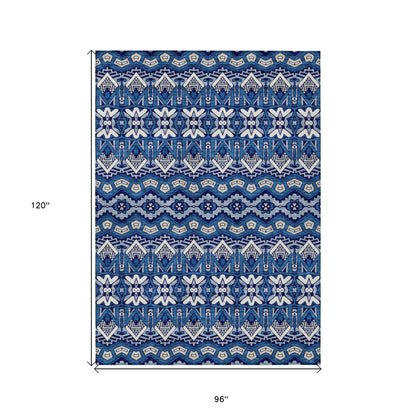 Tabselect Home Line 8' X 10' Navy Blue And Ivory Moroccan Washable Indoor Outdoor Area Rug