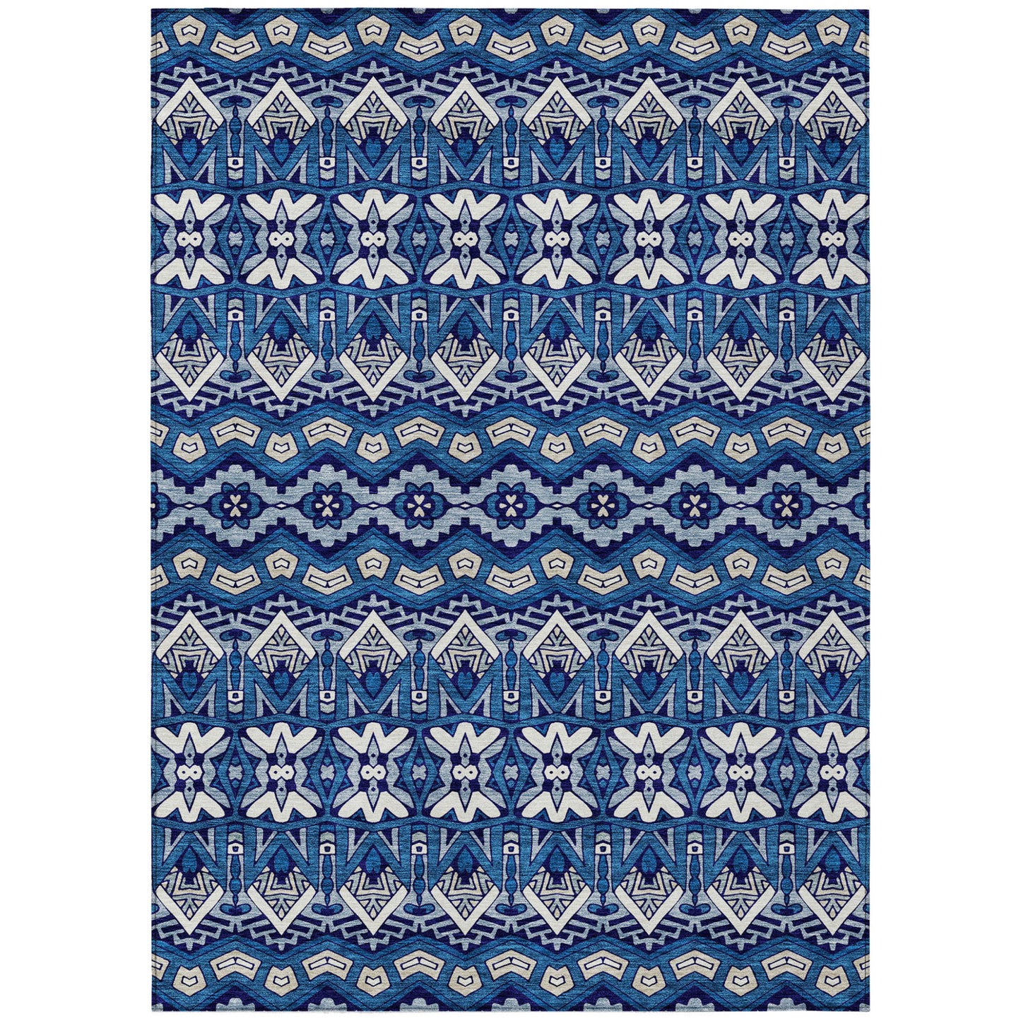 Tabselect Home Line 8' X 10' Navy Blue And Ivory Moroccan Washable Indoor Outdoor Area Rug