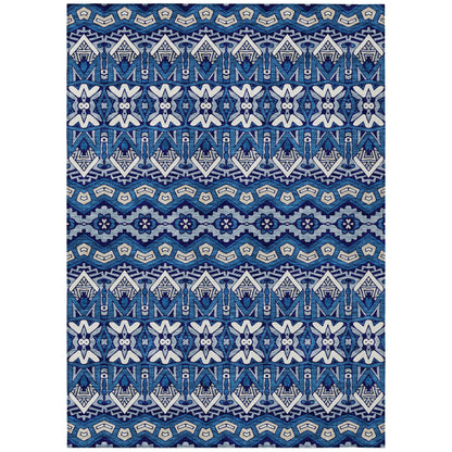 Tabselect Home Line 8' X 10' Navy Blue And Ivory Moroccan Washable Indoor Outdoor Area Rug