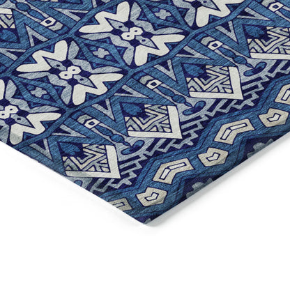 Tabselect Home Line 8' X 10' Navy Blue And Ivory Moroccan Washable Indoor Outdoor Area Rug