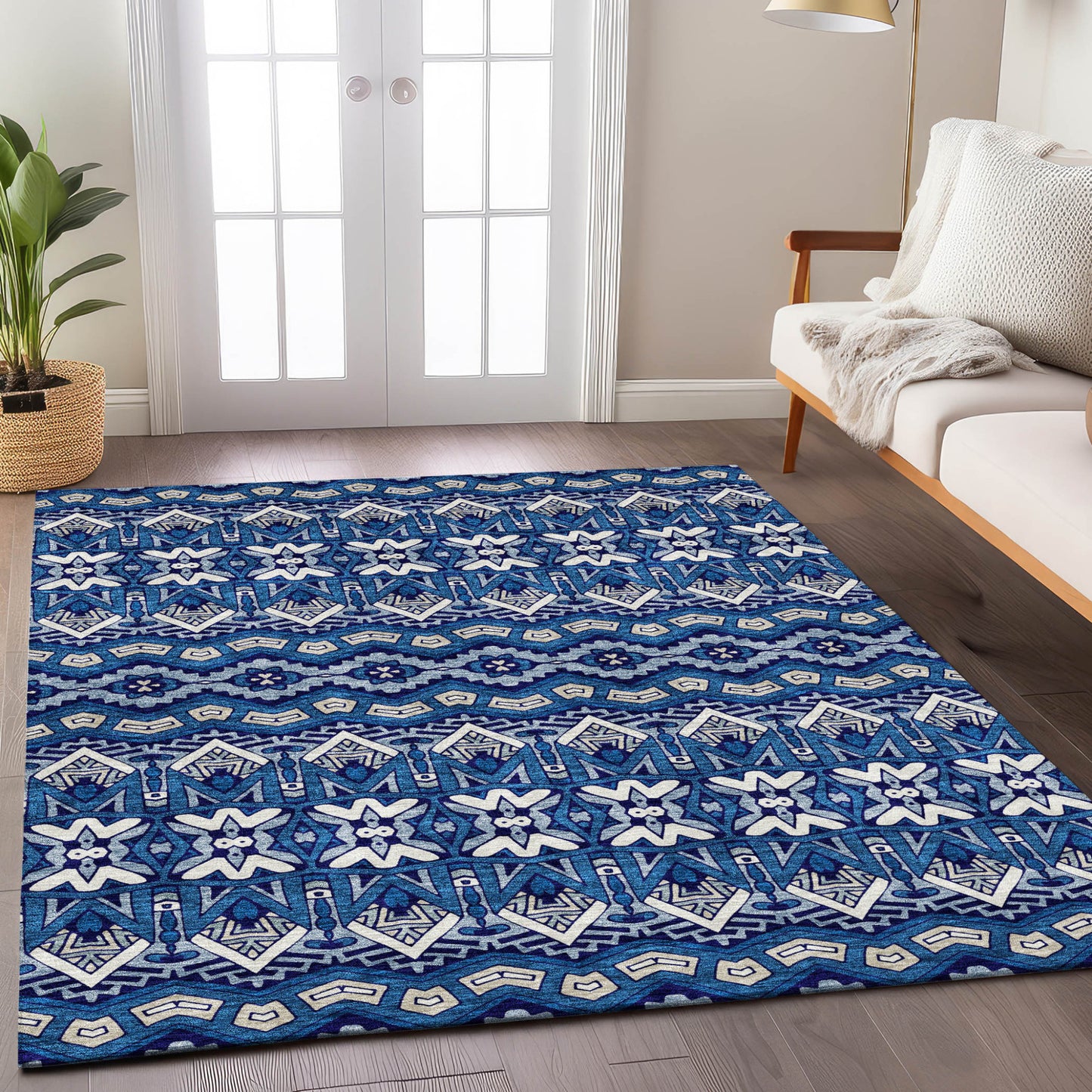 Tabselect Home Line 8' X 10' Navy Blue And Ivory Moroccan Washable Indoor Outdoor Area Rug