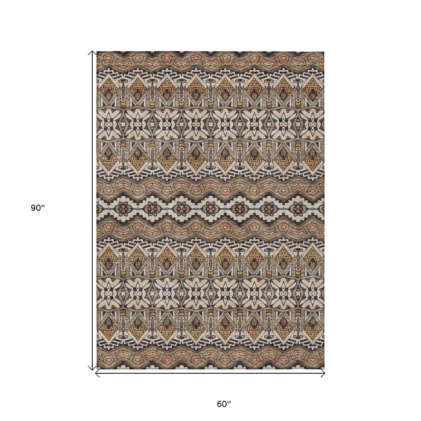 Tabselect Home Line 5' X 8' Taupe Brown And Ivory Moroccan Washable Indoor Outdoor Area Rug