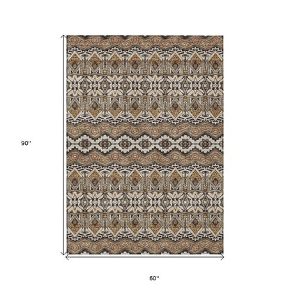 Tabselect Home Line 5' X 8' Taupe Brown And Ivory Moroccan Washable Indoor Outdoor Area Rug