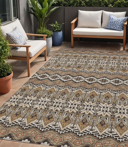 Tabselect Home Line 5' X 8' Taupe Brown And Ivory Moroccan Washable Indoor Outdoor Area Rug