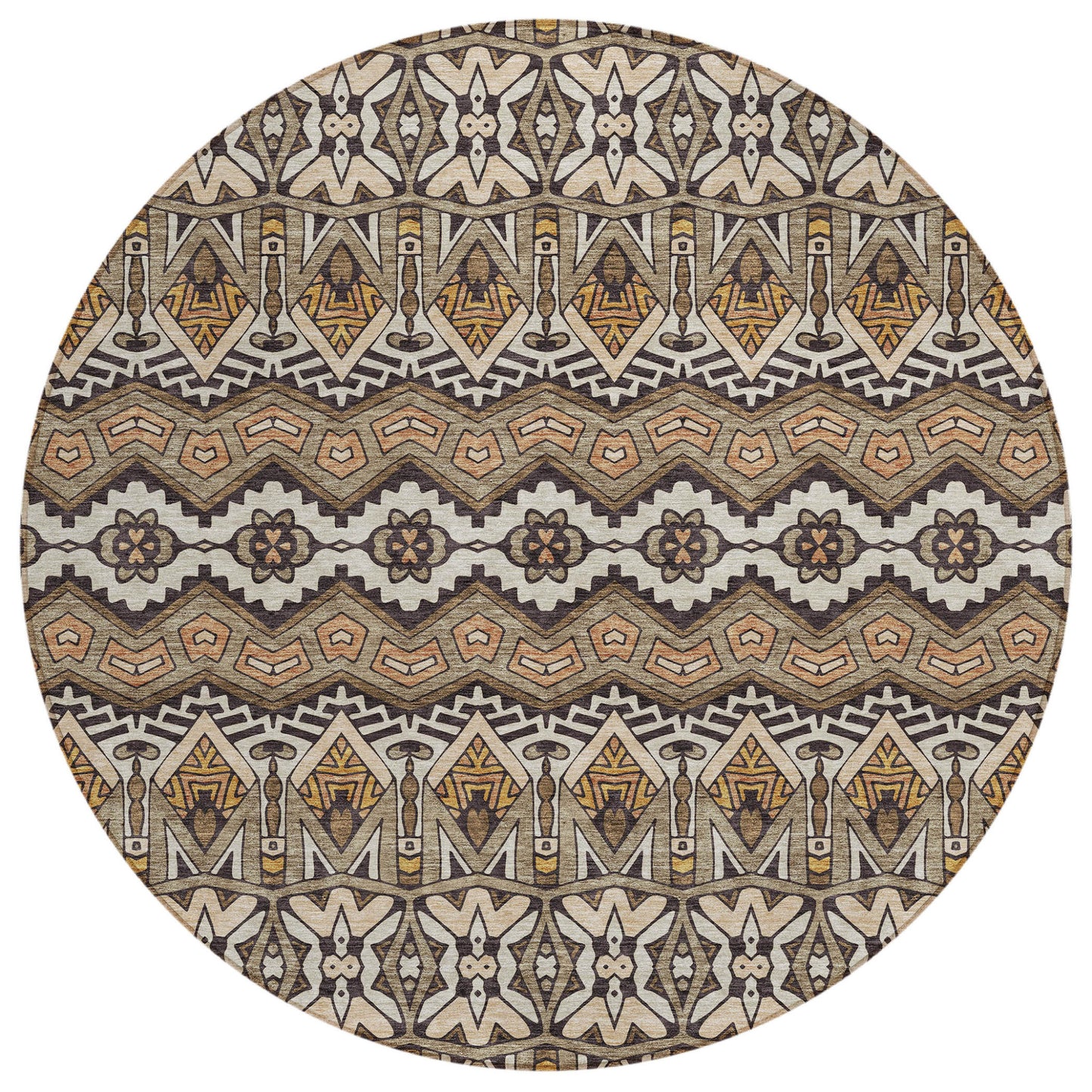 Tabselect Home Line 8' Taupe Brown And Ivory Round Moroccan Washable Indoor Outdoor Area Rug