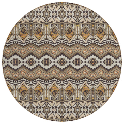 Tabselect Home Line 8' Taupe Brown And Ivory Round Moroccan Washable Indoor Outdoor Area Rug