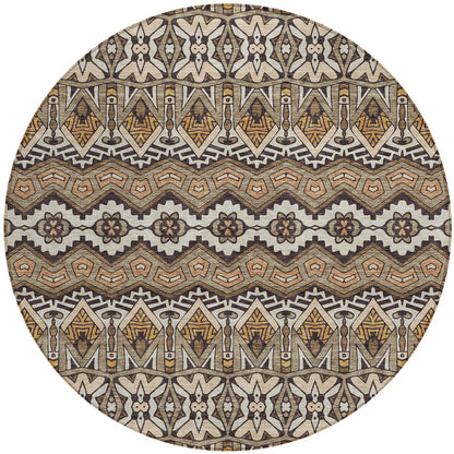 Tabselect Home Line 8' Taupe Brown And Ivory Round Moroccan Washable Indoor Outdoor Area Rug