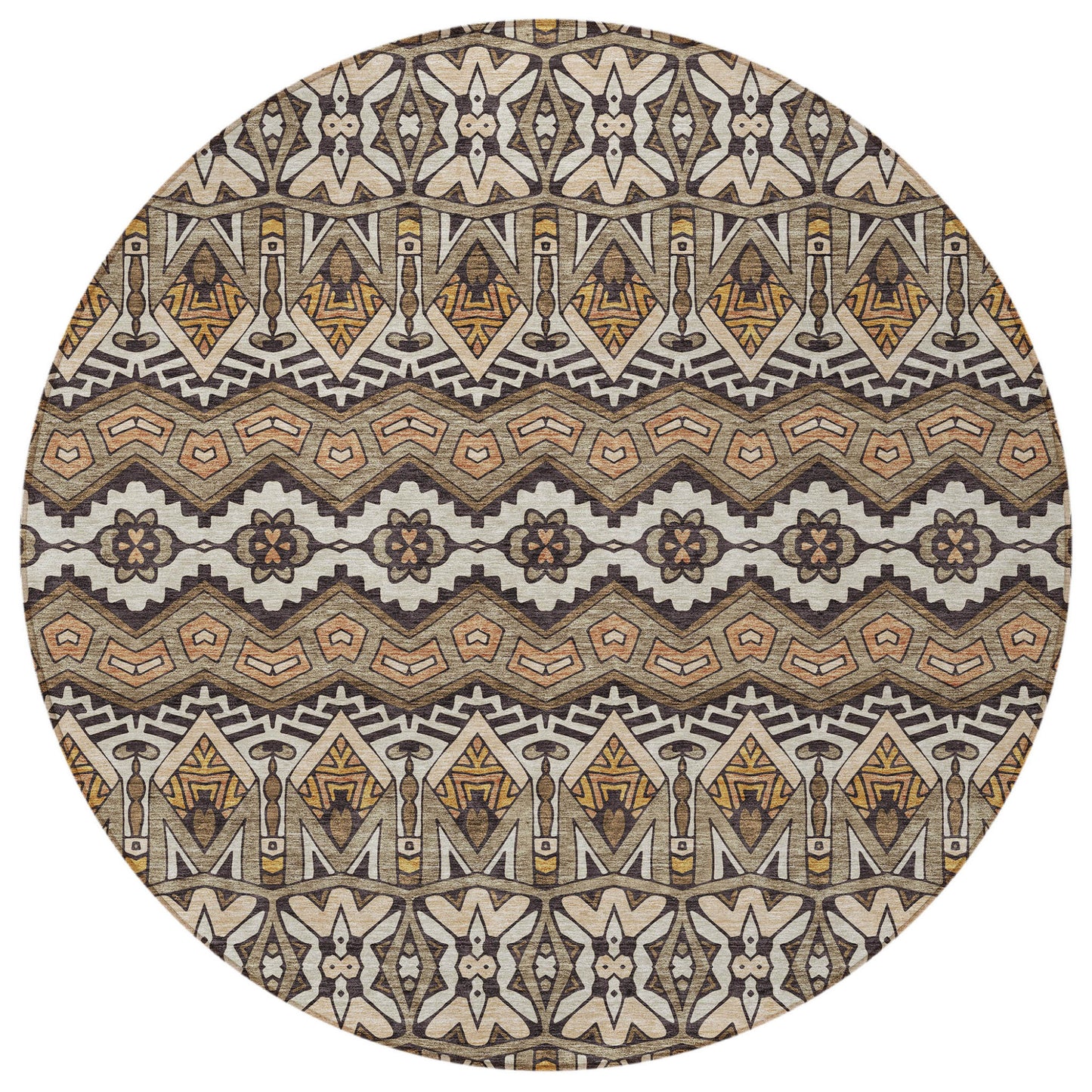 Tabselect Home Line 8' Taupe Brown And Ivory Round Moroccan Washable Indoor Outdoor Area Rug