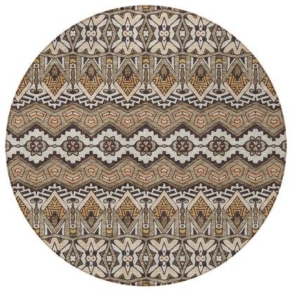 Tabselect Home Line 8' Taupe Brown And Ivory Round Moroccan Washable Indoor Outdoor Area Rug