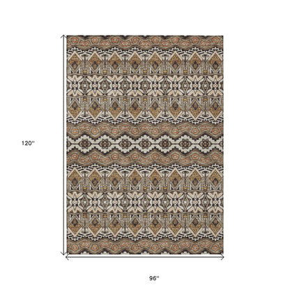 Tabselect Home Line 8' X 10' Taupe Brown And Ivory Moroccan Washable Indoor Outdoor Area Rug