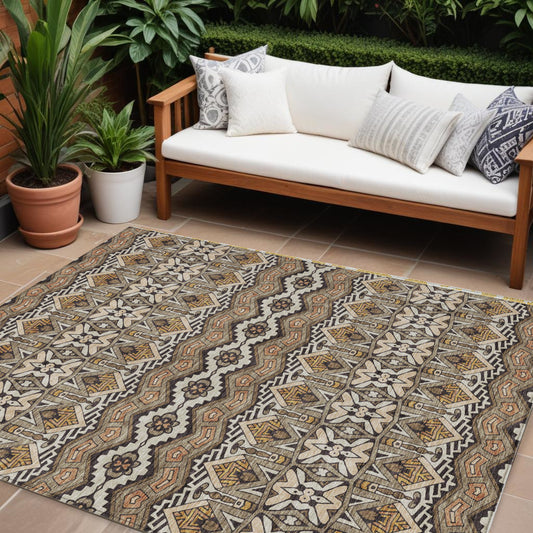 Tabselect Home Line 8' X 10' Taupe Brown And Ivory Moroccan Washable Indoor Outdoor Area Rug