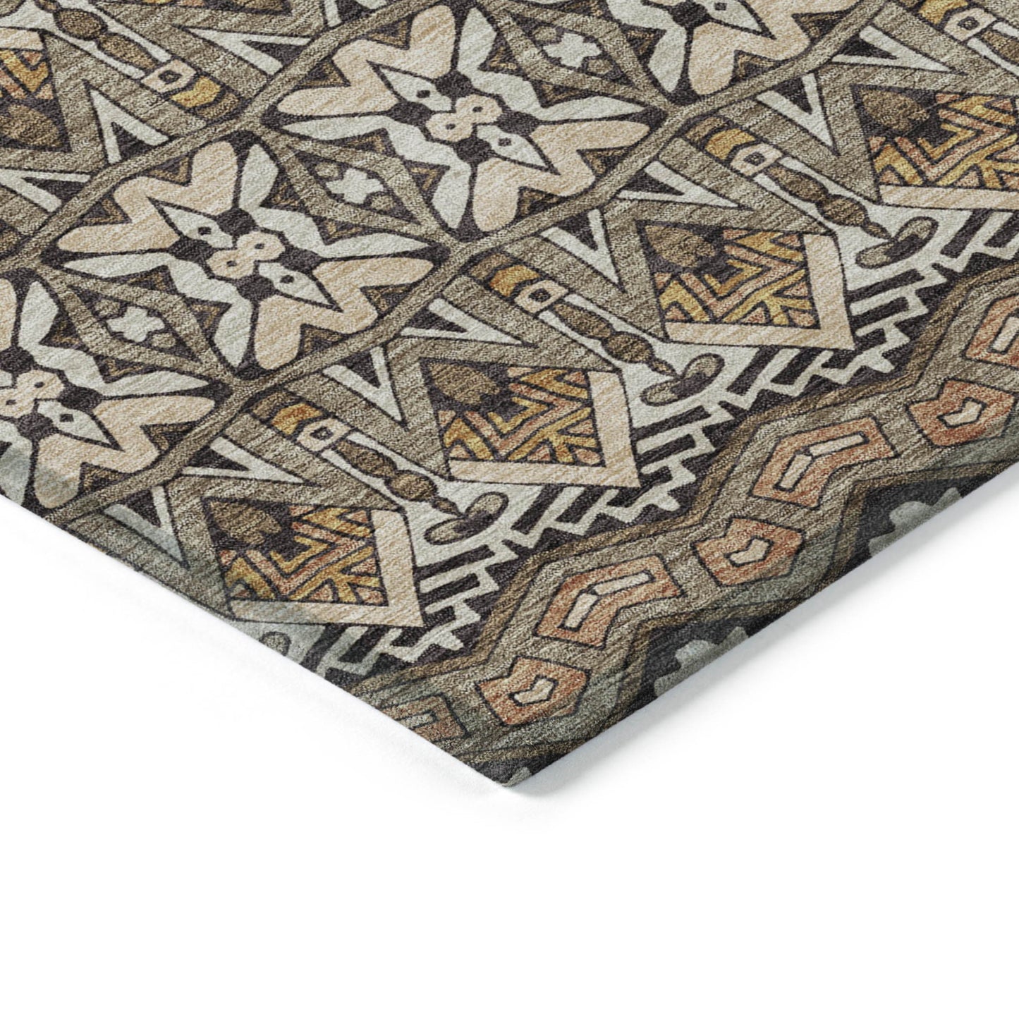 Tabselect Home Line 8' X 10' Taupe Brown And Ivory Moroccan Washable Indoor Outdoor Area Rug