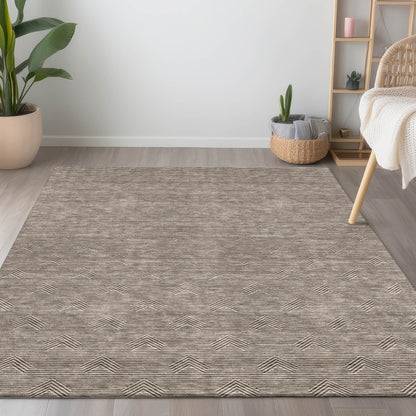 Tabselect Home Line 5' X 8' Brown And Beige Geometric Washable Indoor Outdoor Area Rug