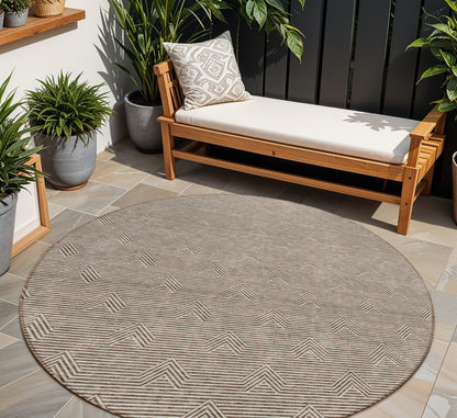 Tabselect Home Line 8' Brown And Beige Round Geometric Washable Indoor Outdoor Area Rug