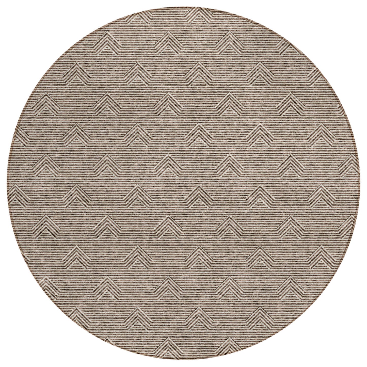Tabselect Home Line 8' Brown And Beige Round Geometric Washable Indoor Outdoor Area Rug