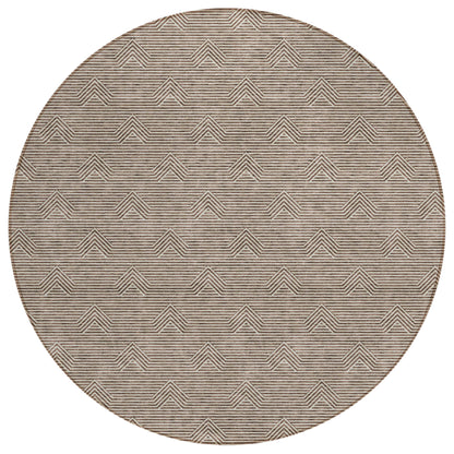 Tabselect Home Line 8' Brown And Beige Round Geometric Washable Indoor Outdoor Area Rug
