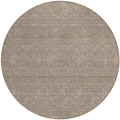 Tabselect Home Line 8' Brown And Beige Round Geometric Washable Indoor Outdoor Area Rug