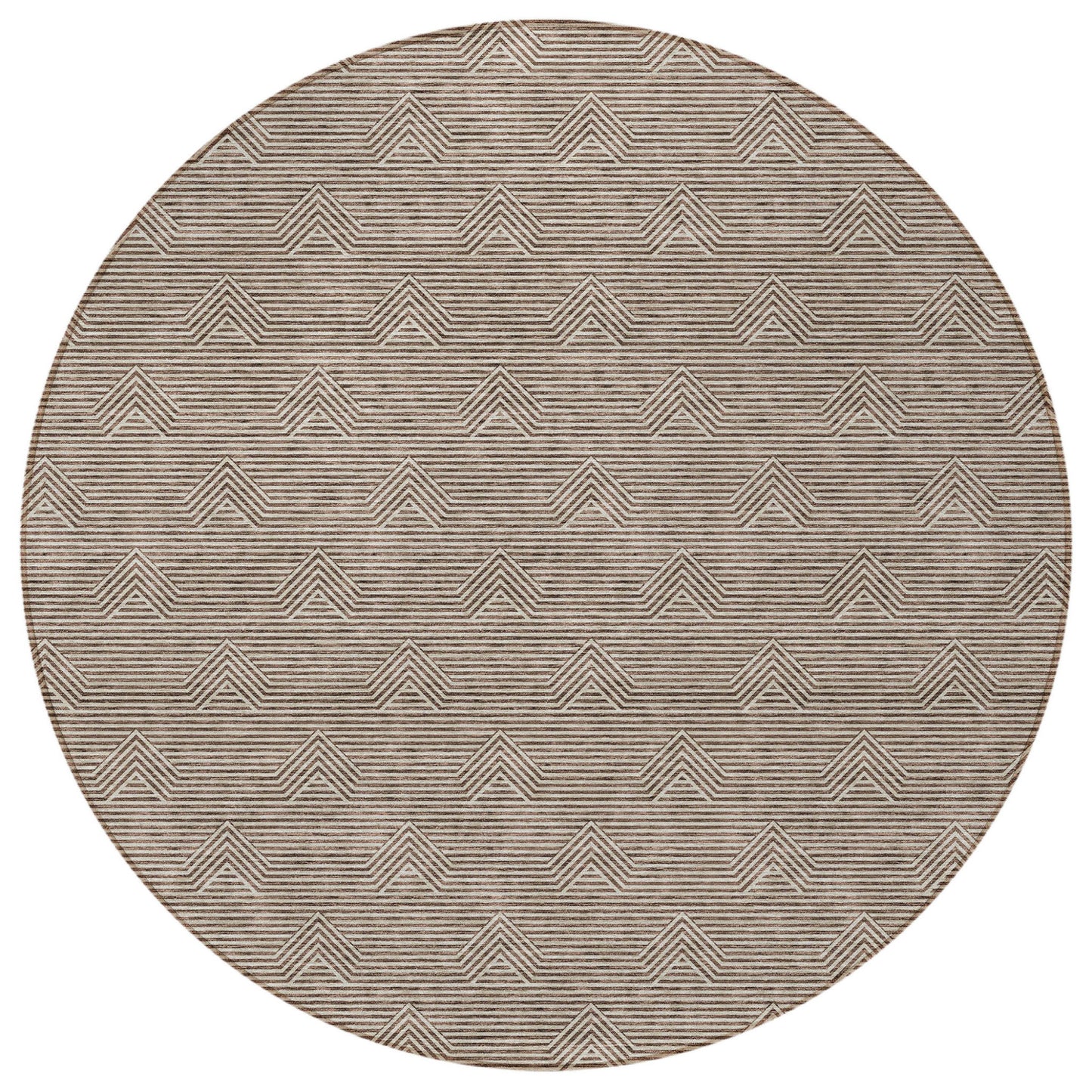 Tabselect Home Line 8' Brown And Beige Round Geometric Washable Indoor Outdoor Area Rug