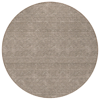 Tabselect Home Line 8' Brown And Beige Round Geometric Washable Indoor Outdoor Area Rug