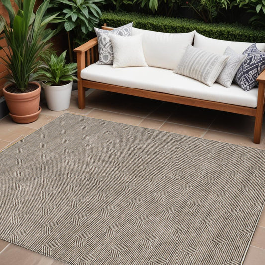 Tabselect Home Line 8' X 10' Brown And Beige Geometric Washable Indoor Outdoor Area Rug